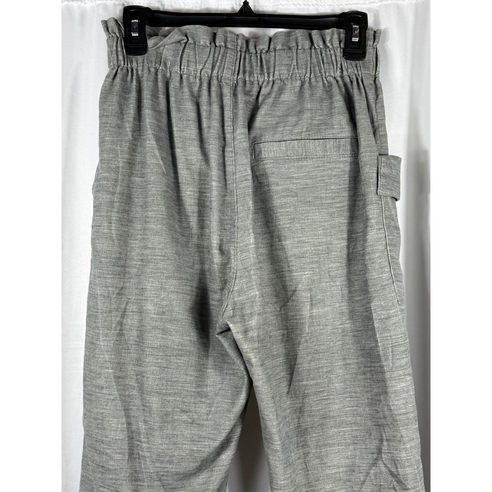 ZARA Women Gray Textured Paperbag Waist Cropped Pants Elastic Waist Pockets XS - Picture 6 of 7